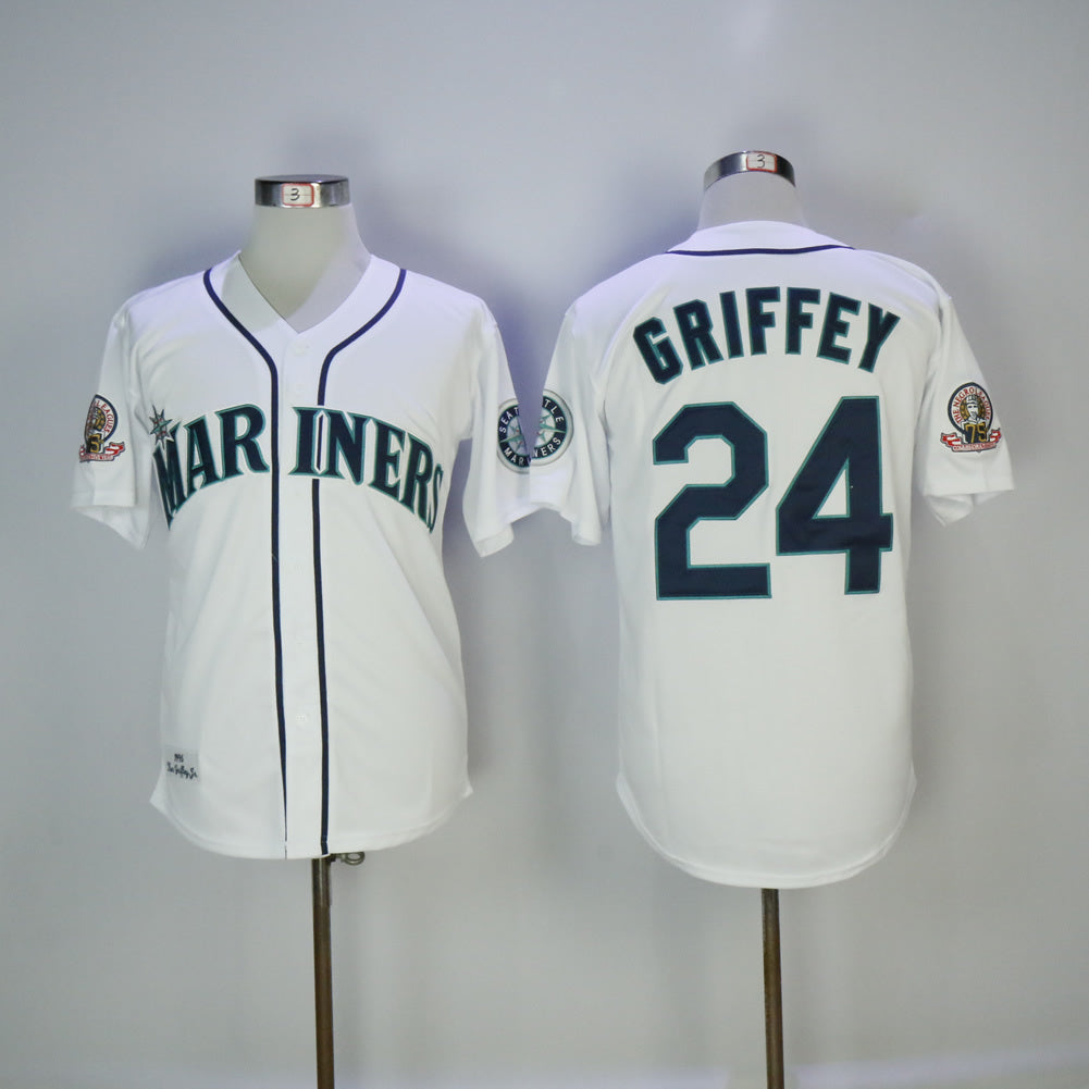 Seattle Mariners #24 Ken Griffey Mariners 24 White 1995 Retro Baseball Jersey baseball jersey product view 1