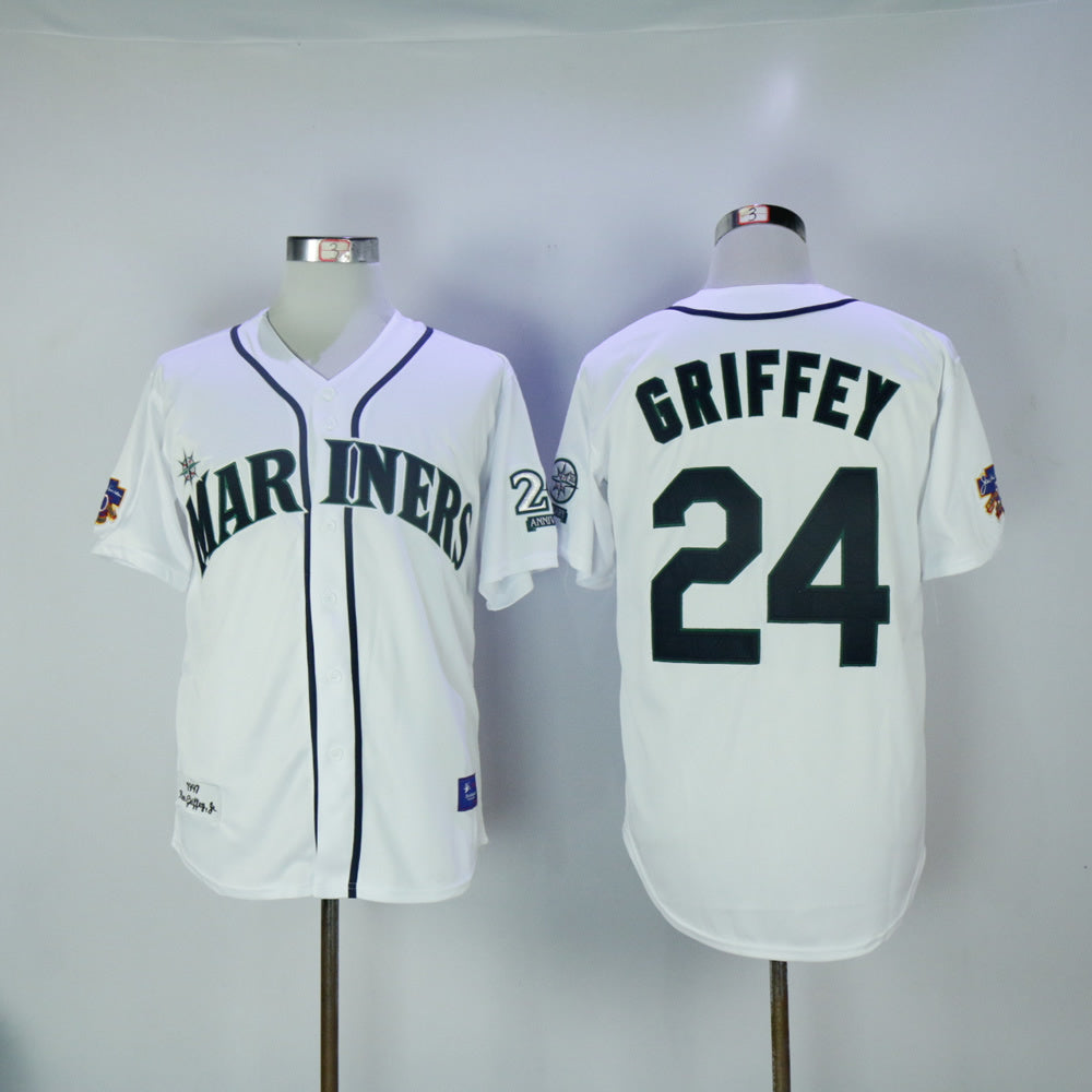 Seattle Mariners #24 Ken Griffey Mariners 24 White Retro Style 2 Baseball Jersey baseball jersey product view 1