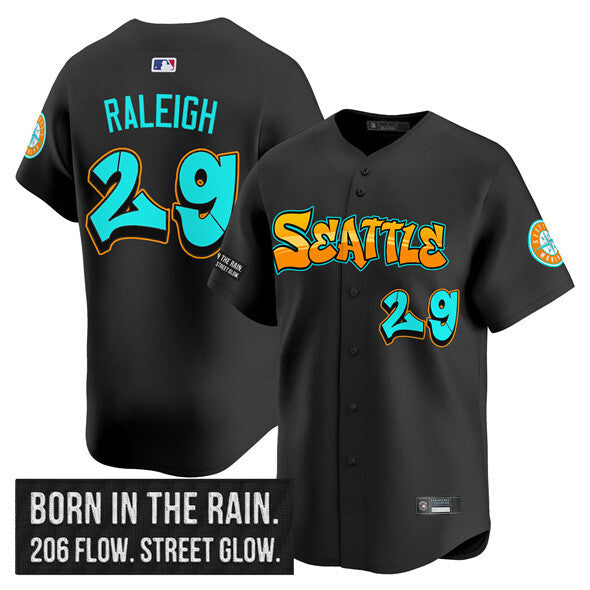 Seattle Mariners #29 Cal Raleigh Black 2025 'Graffiti Emerald Drop Edition' Vapor Baseball Jersey baseball jersey product view 1