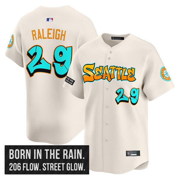 Seattle Mariners #29 Cal Raleigh Cream 2025 'Graffiti Emerald Drop Edition' Vapor Baseball Jersey baseball jersey product view 1