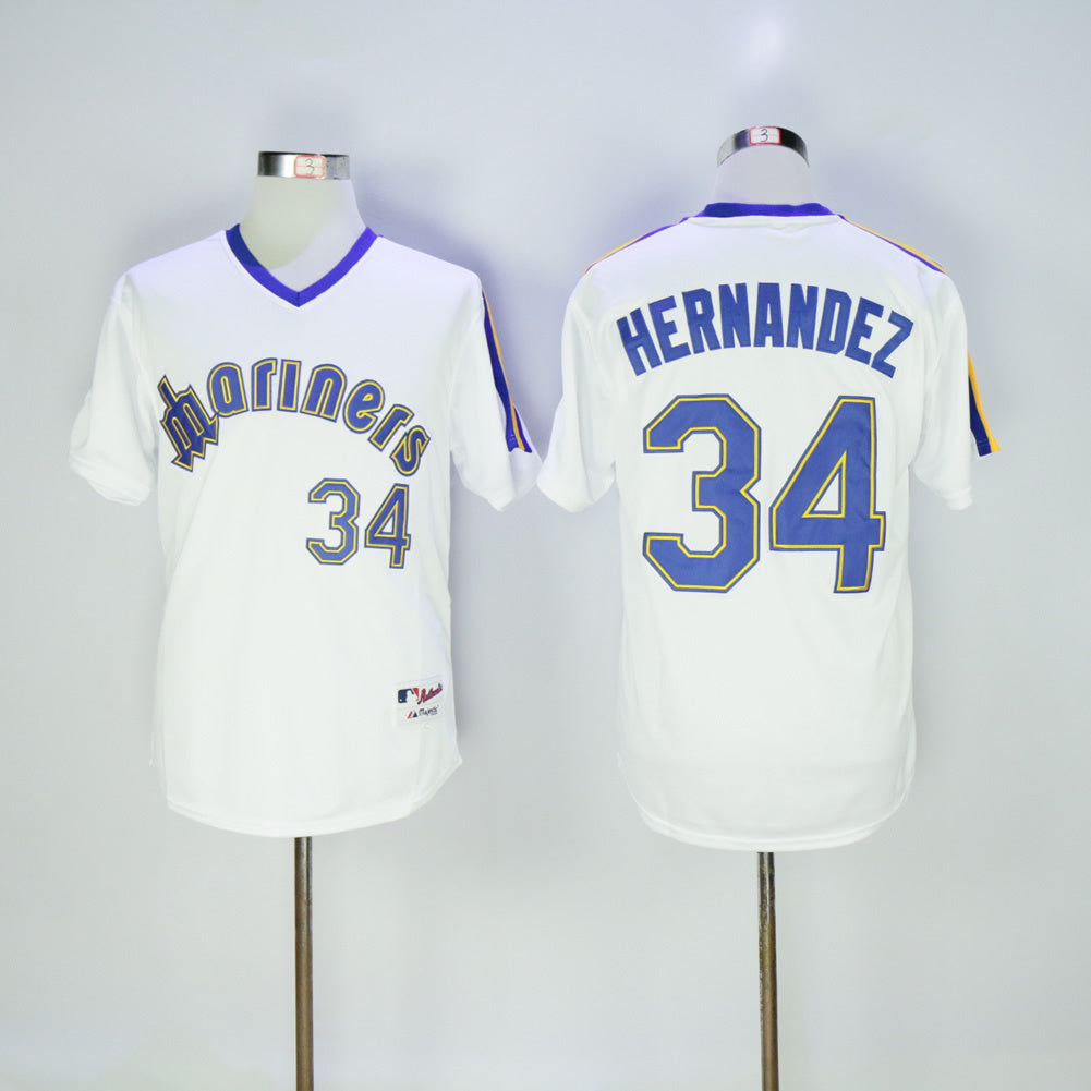 Seattle Mariners #34 Hernandez Mariners 34 White 1984 Retro Baseball Jersey baseball jersey product view 1