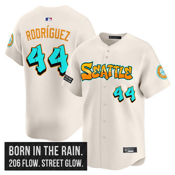Seattle Mariners #44 Julio Rodríguez Cream 2025 'Graffiti Emerald Drop Edition' Vapor Baseball Jersey baseball jersey product view 1