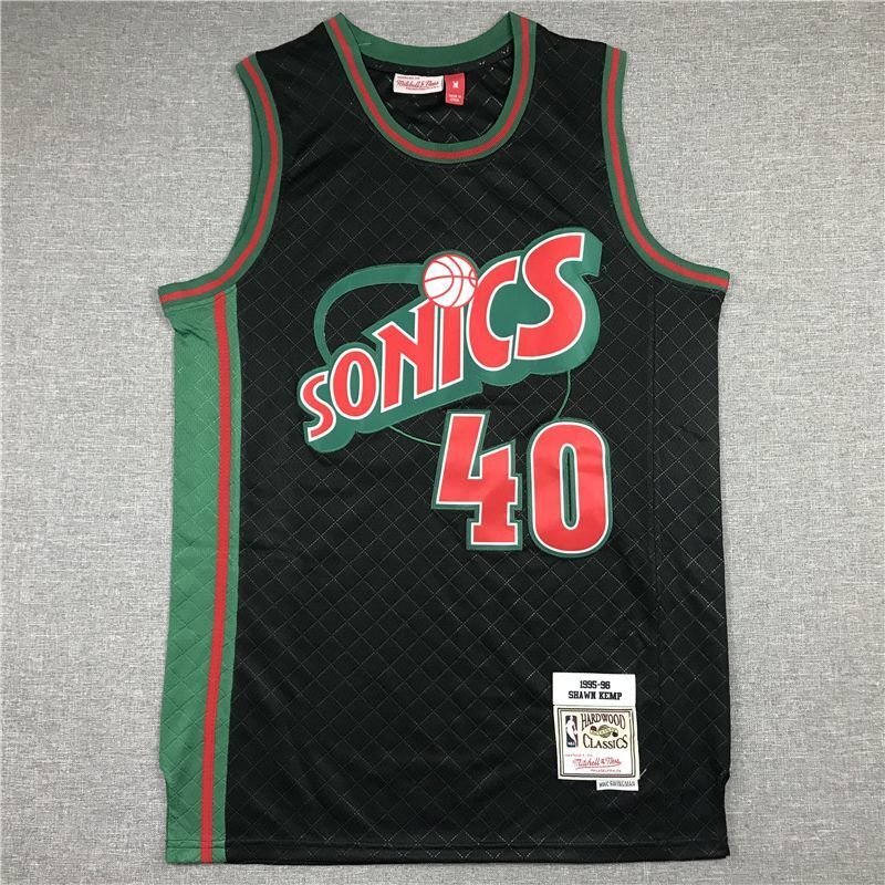 Seattle SuperSonics #40 Shawn Kemp Supersonics 40 Plaid Retro Black Style 4 Basketball Jersey basketball jersey product view 1