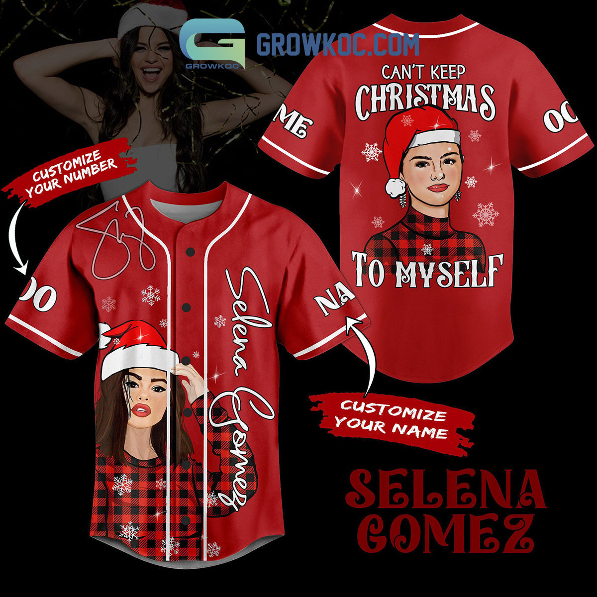 Selena Gomez Can Not Keep Christmas To Myself Custom Name Baseball Jersey baseball jersey product view 1