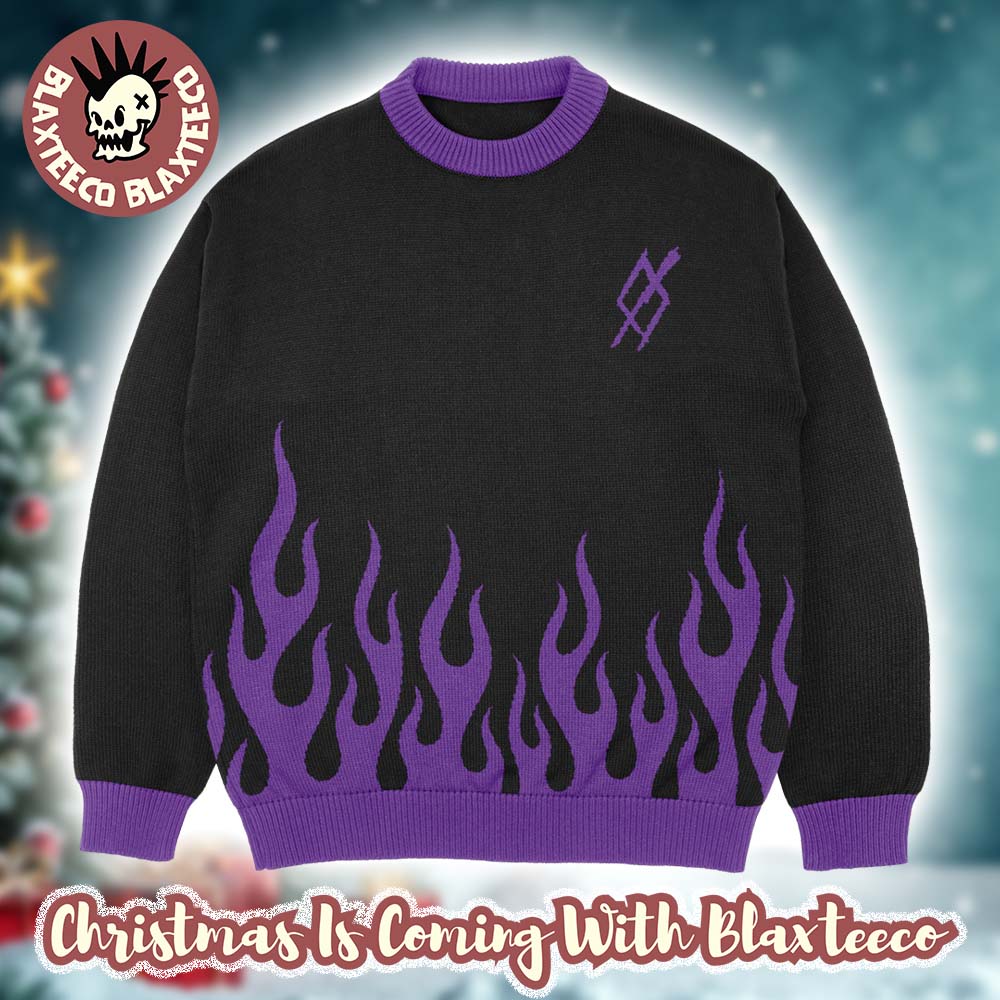 Set It Off Purple Flames 2025 In Knit Black Ugly Christmas Sweater Unisex T-shirt, Sweatshirt, Hoodie, Long Sleeve Tee - T-Shirt, Sweatshirt, Hoodie