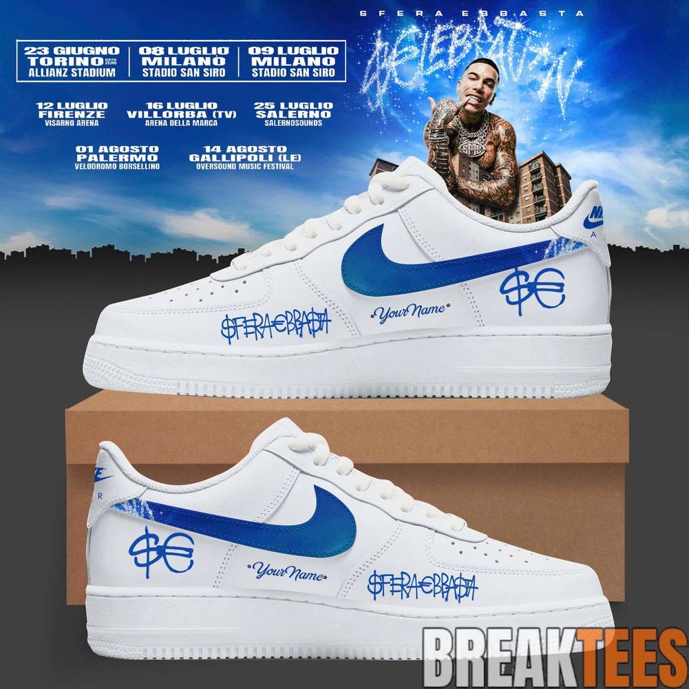 Sfera Ebbasta CELEBRATION Tour 2026 Custom Air Force 1 Sneaker Unisex T-shirt, Sweatshirt, Hoodie, Long Sleeve Tee - T-Shirt, Sweatshirt, Hoodie