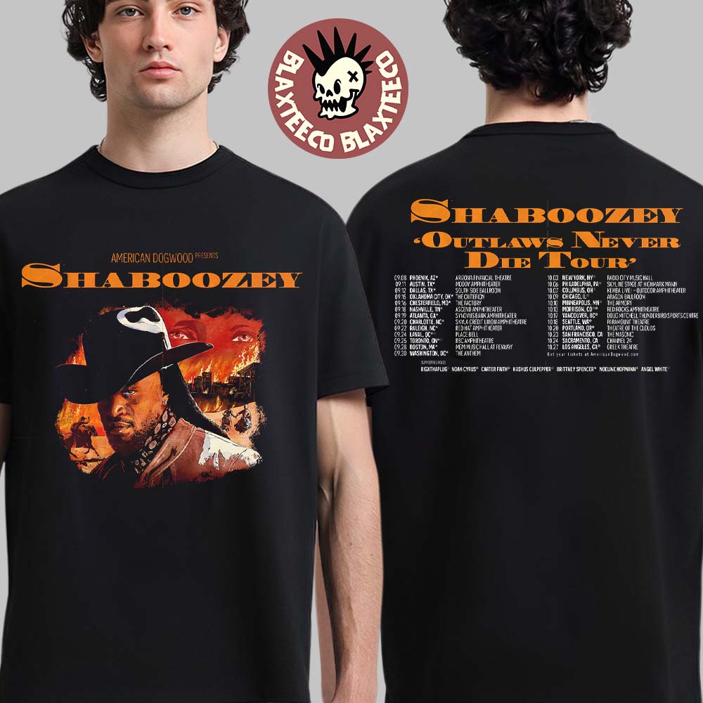 Shaboozey Outlaws Never Die Tour 2026 North America Schedule Dates Two Sided T-Shirt Unisex T-shirt, Sweatshirt, Hoodie, Long Sleeve Tee - T-Shirt, Sweatshirt, Hoodie