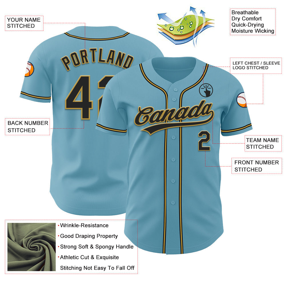 Custom Shadow Blue Black-Old Gold Authentic Baseball Jersey baseball jersey product view 3
