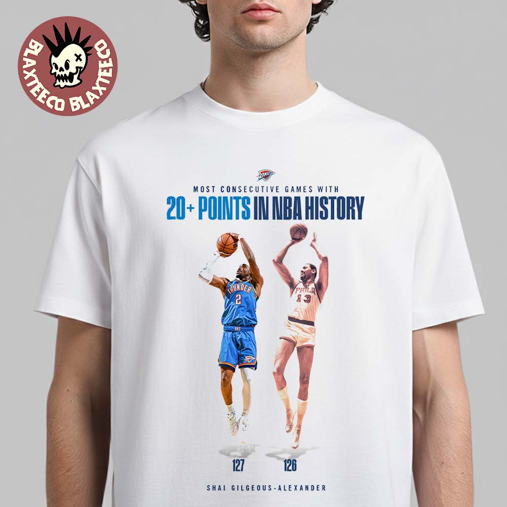 Shai Gilgeous Alexander OKC Thunder Most Consecutive Games With 20+ Points In NBA History T-Shirt - T-Shirt, Sweatshirt, Hoodie