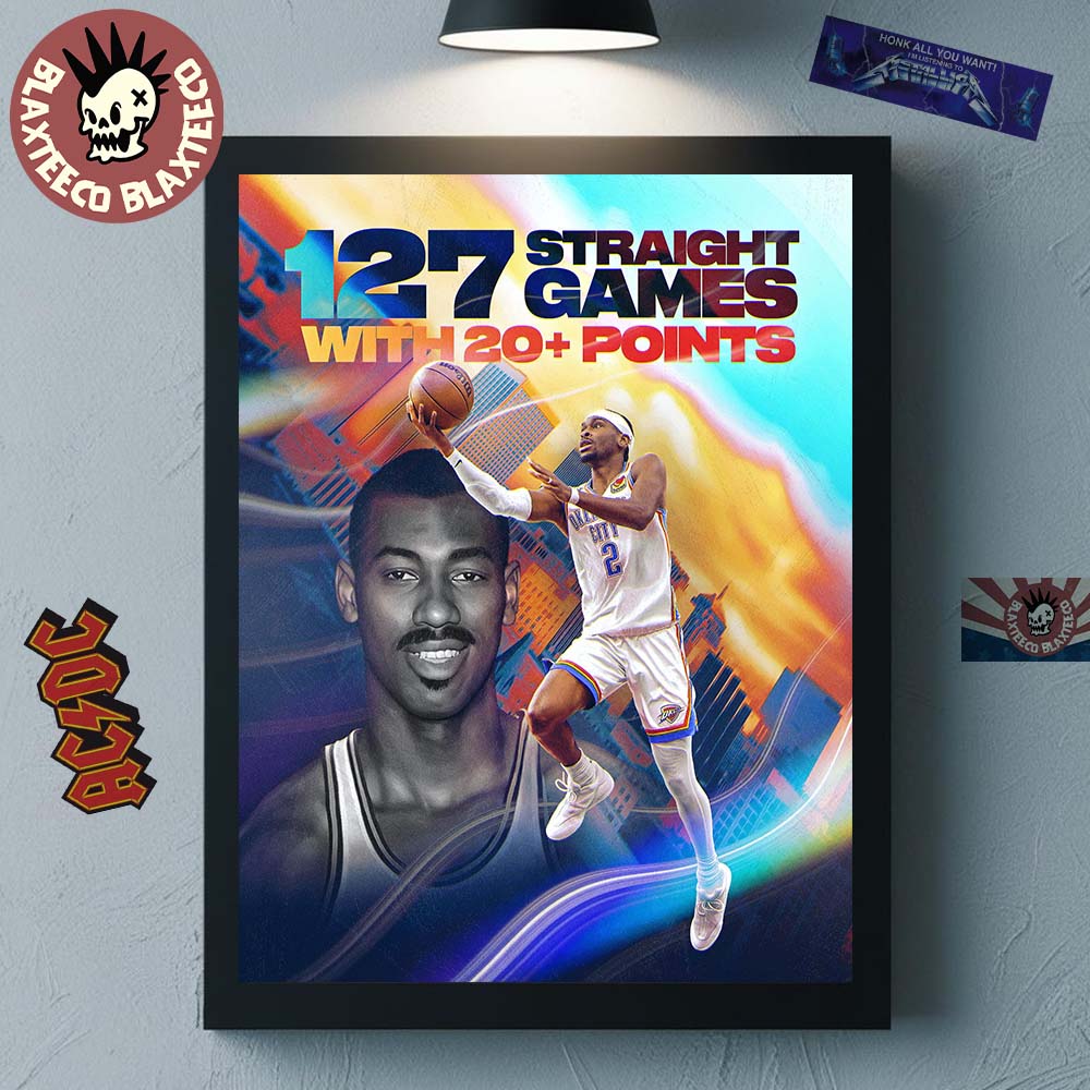 Shai Gilgeous Alexander OKC Thunder Passes Wilt For The Longest 20+ Points Streak Of All Time Home Decor Poster Canvas - T-Shirt, Sweatshirt, Hoodie