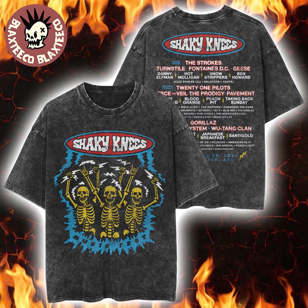 Shaky Knees Music Festival 2026 At Piedmont Park Atlanta GA On September 13-20 2026 Electric Skeleton Lineup Wash Tee - T-Shirt, Sweatshirt, Hoodie