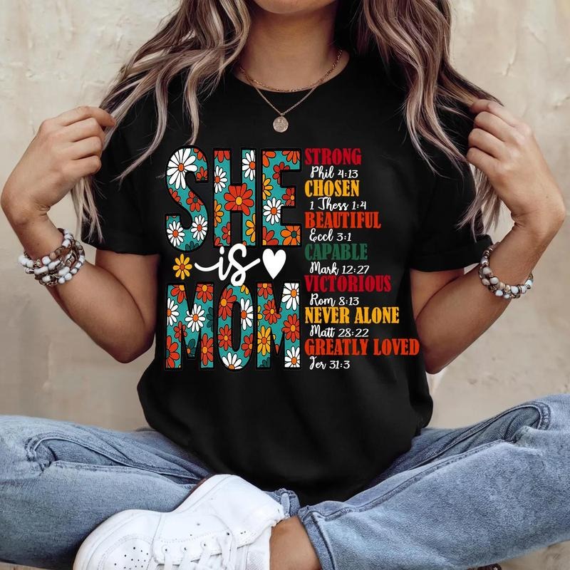 She Is Mom Mama Retro Girl Christian Blessed Bible - Adult & Kids T-Shirts, Sweatshirts & Hoodies apparel design preview 1