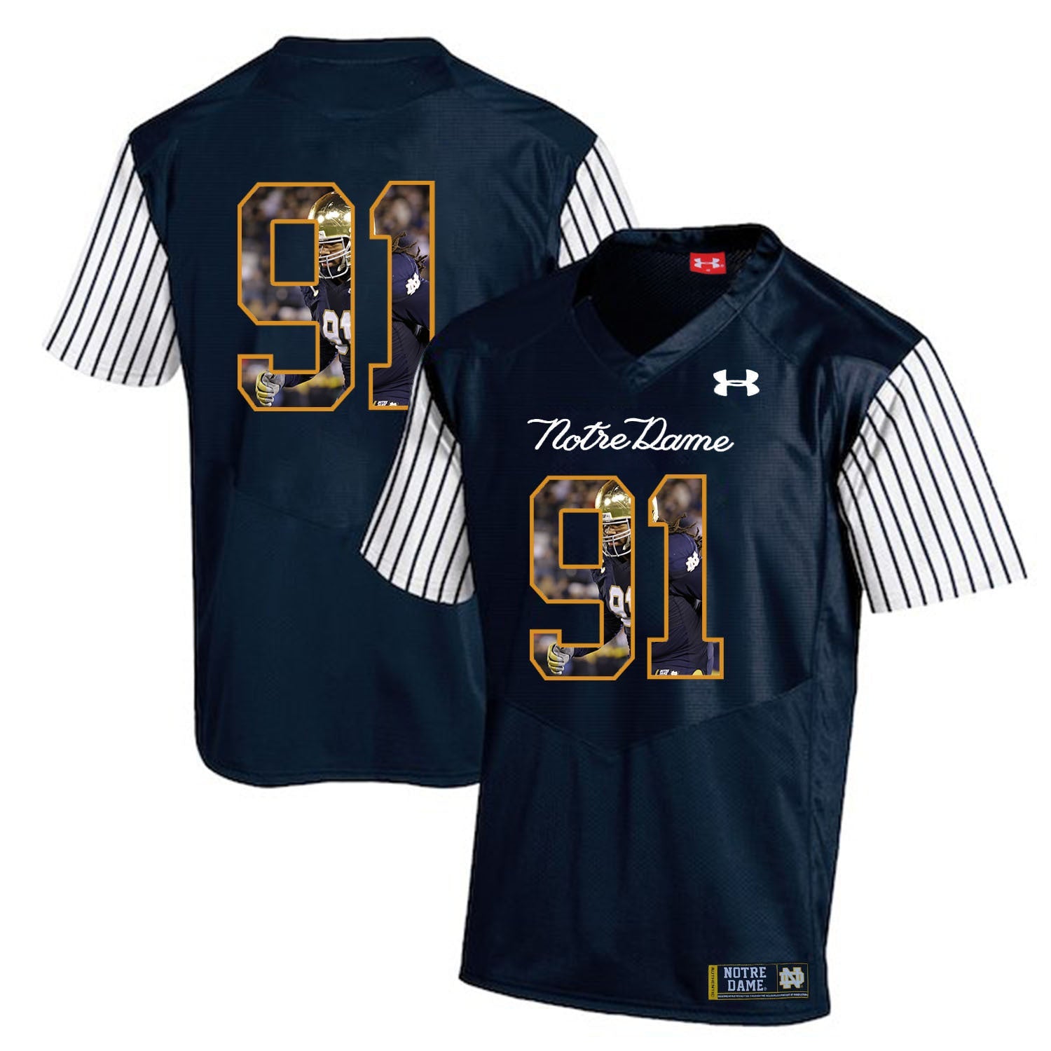 Sheldon Day 91 Striped Blue College Football Jersey football jersey product view 1