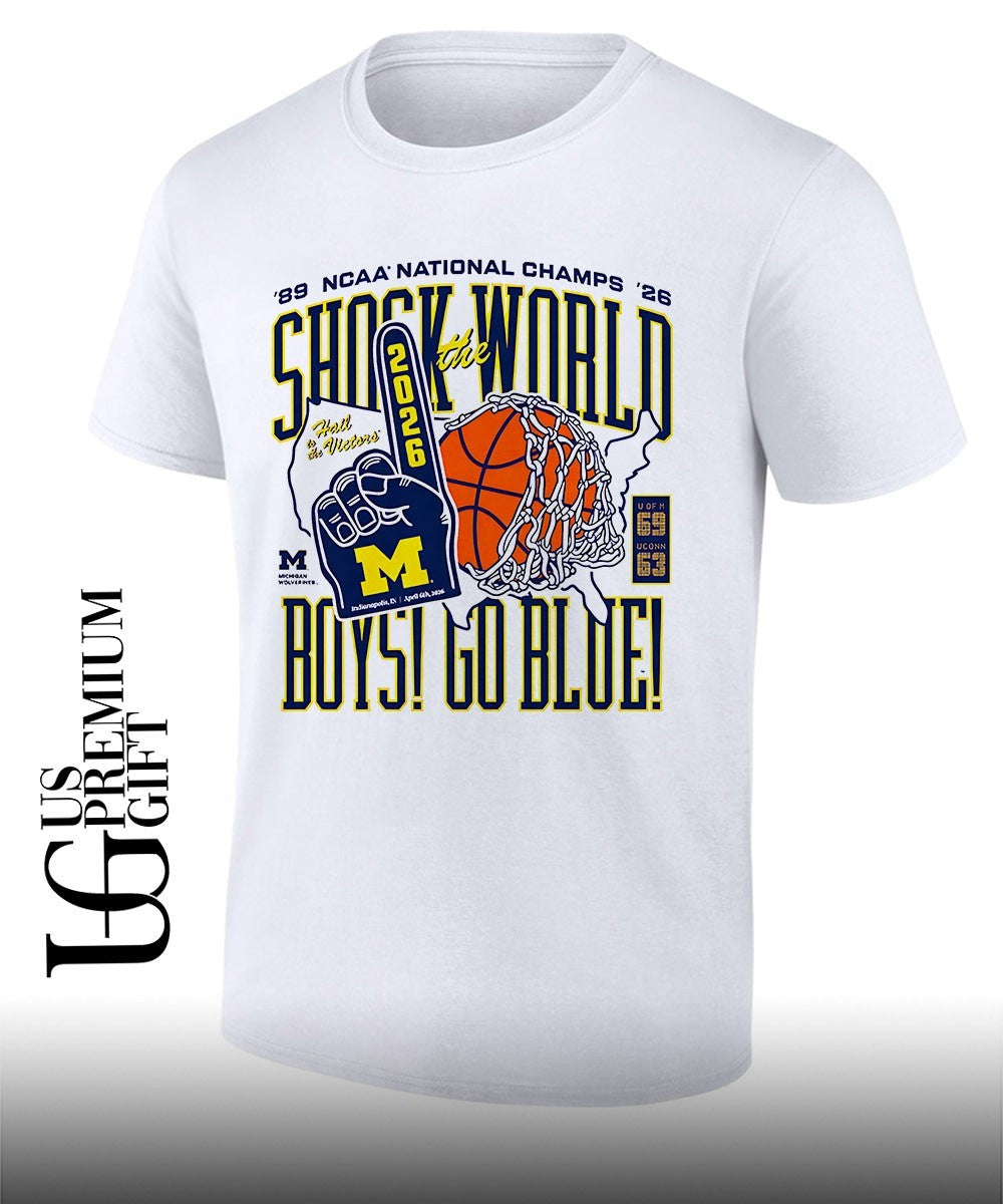 Shock The World Boys Go Blue Michigan Wolverines basketball NCAA National Champs 2026 shirt - T-Shirt, Sweatshirt, Hoodie