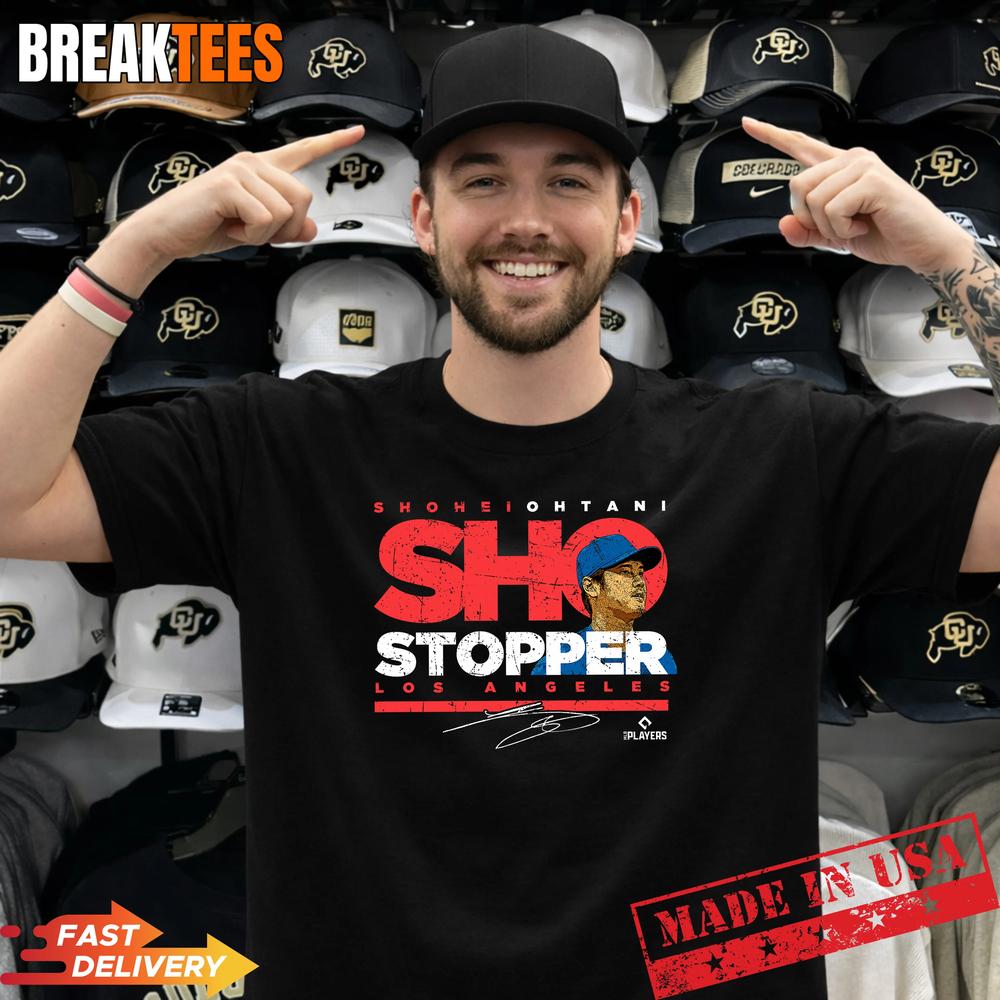 Shohei Ohtani Dodgers Sho Stopper Distressed MLB Players Signature Shirt Unisex T-shirt, Sweatshirt, Hoodie, Long Sleeve Tee - T-Shirt, Sweatshirt, Hoodie