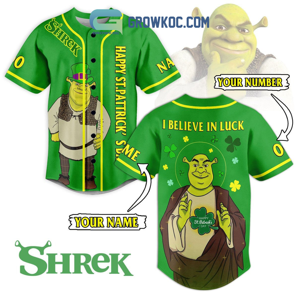 Shrek St. Patrick’s Day Fan Personalized Baseball Jersey baseball jersey product view 1