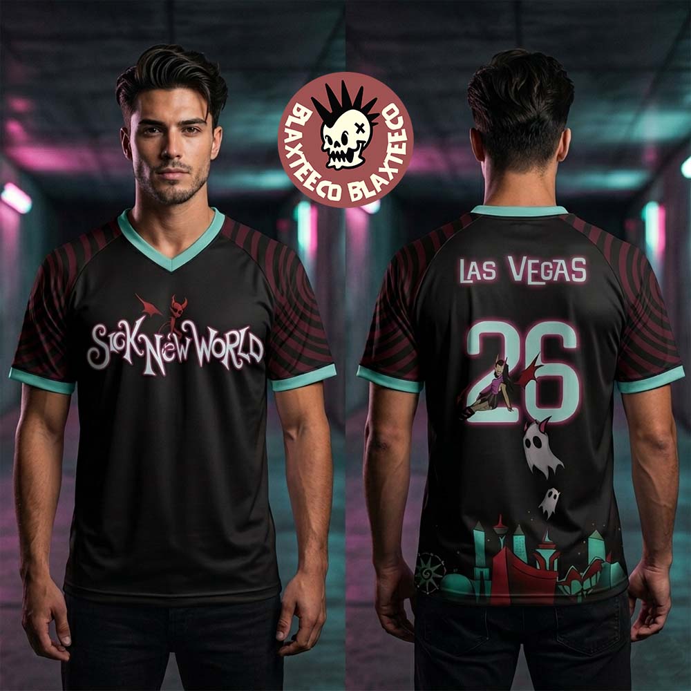 Sick New World 2026 Las Vegas Festival Merch On April 25 2026 Football Jersey Unisex T-shirt, Sweatshirt, Hoodie, Long Sleeve Tee - T-Shirt, Sweatshirt, Hoodie