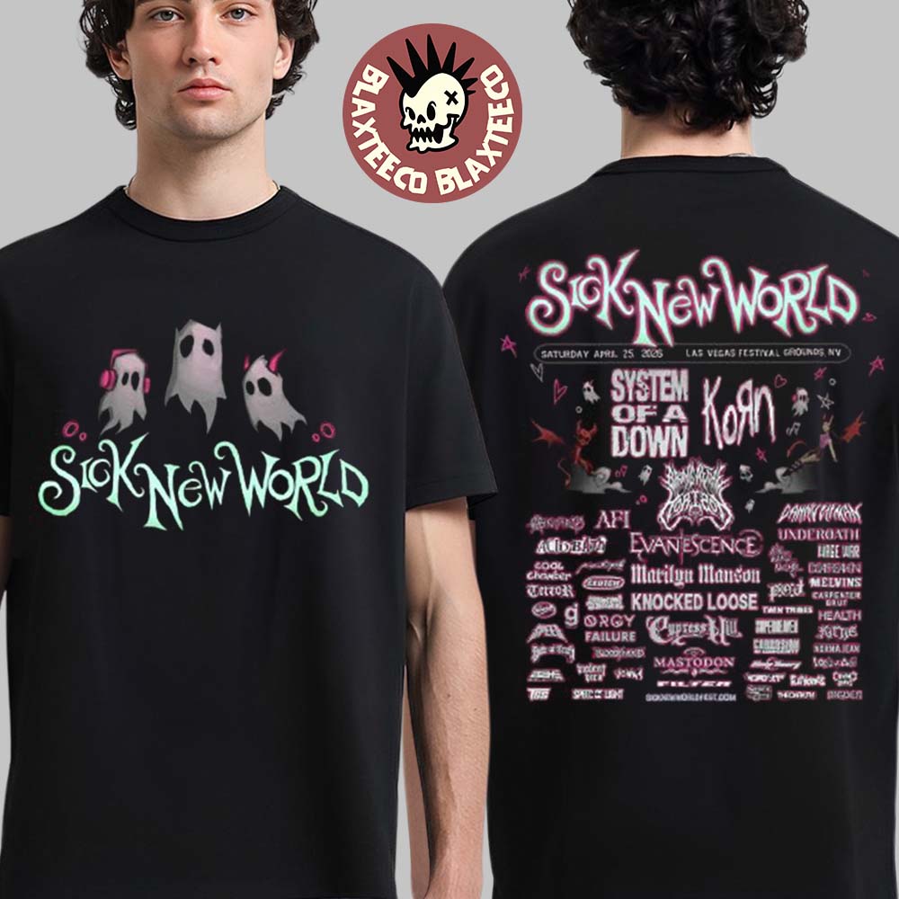 Sick New World 2026 Las Vegas Festival Merch On April 25 2026 Full Lineup Ghosts T-Shirt Unisex T-shirt, Sweatshirt, Hoodie, Long Sleeve Tee - T-Shirt, Sweatshirt, Hoodie