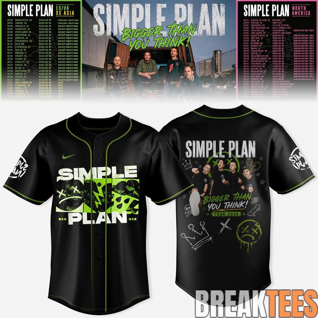 Simple Plan Bigger Than You Think Tour Baseball Jersey Unisex T-shirt, Sweatshirt, Hoodie, Long Sleeve Tee - T-Shirt, Sweatshirt, Hoodie