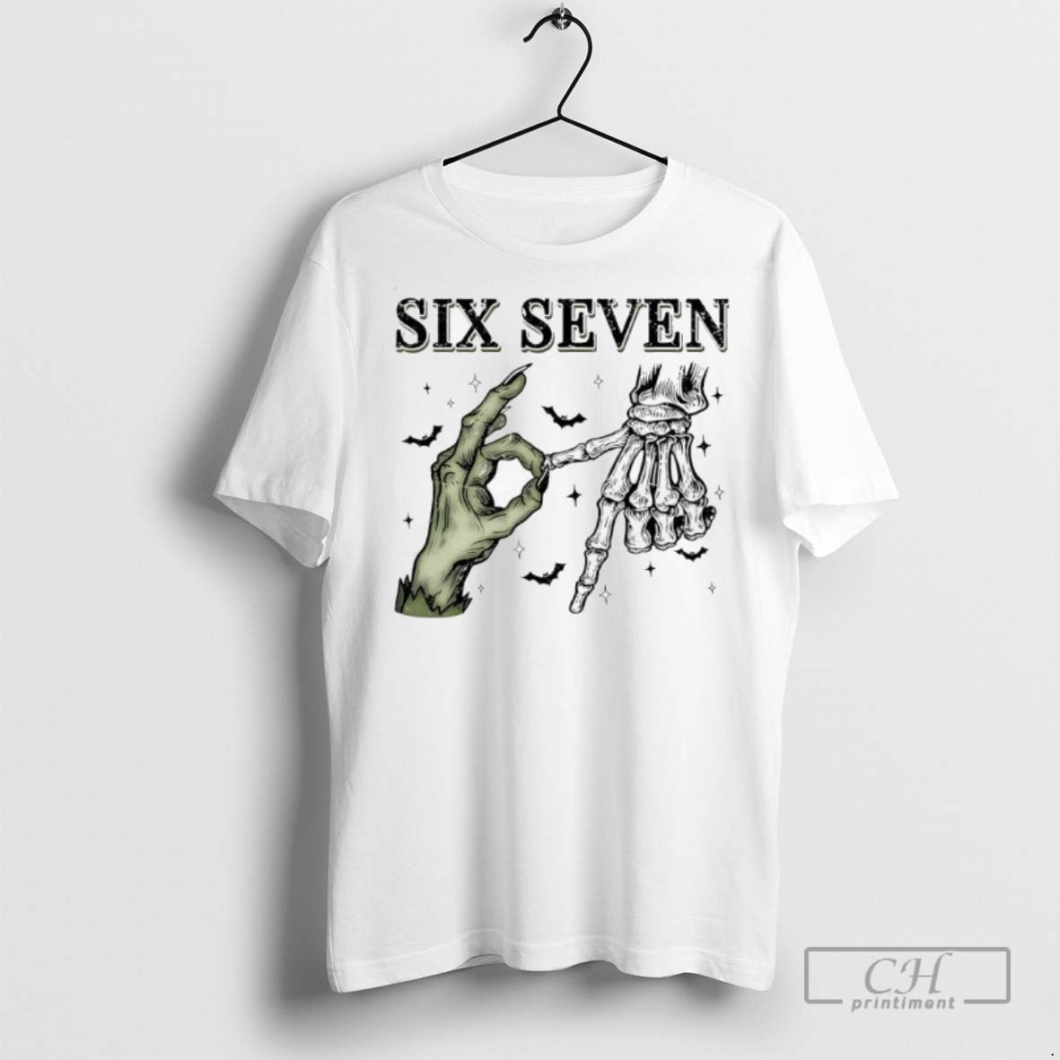 Six Seven 6 7 Skeleton Hands Halloween T Shirts Unisex T-shirt, Sweatshirt, Hoodie, Long Sleeve Tee - T-Shirt, Sweatshirt, Hoodie