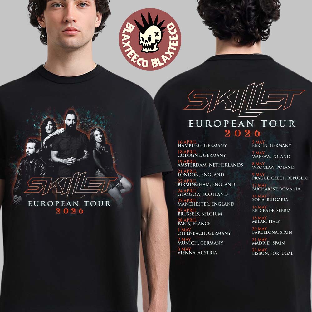 Skillet European Tour 2026 Schedule Dates Two Sided T-Shirt Unisex T-shirt, Sweatshirt, Hoodie, Long Sleeve Tee - T-Shirt, Sweatshirt, Hoodie