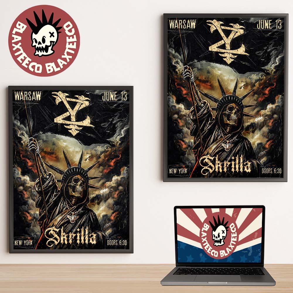 Skrilla Warsaw New York 2026 Venue Poster On June 13 2026 Skeleton Statue of Liberty Art Home Decor Poster Canvas - T-Shirt, Sweatshirt, Hoodie