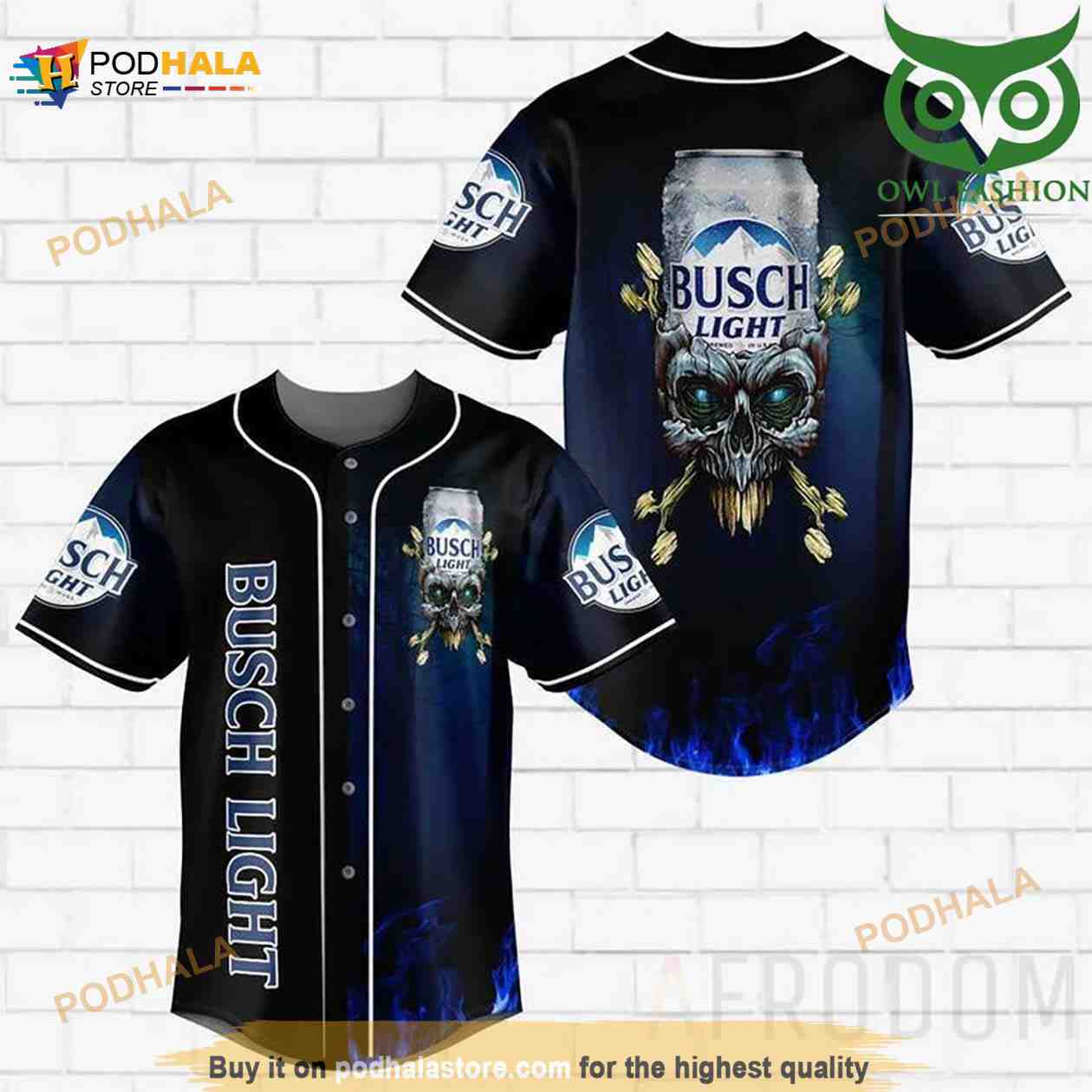 Skull Fire Busch Light 3D Baseball Jersey baseball jersey product view 1
