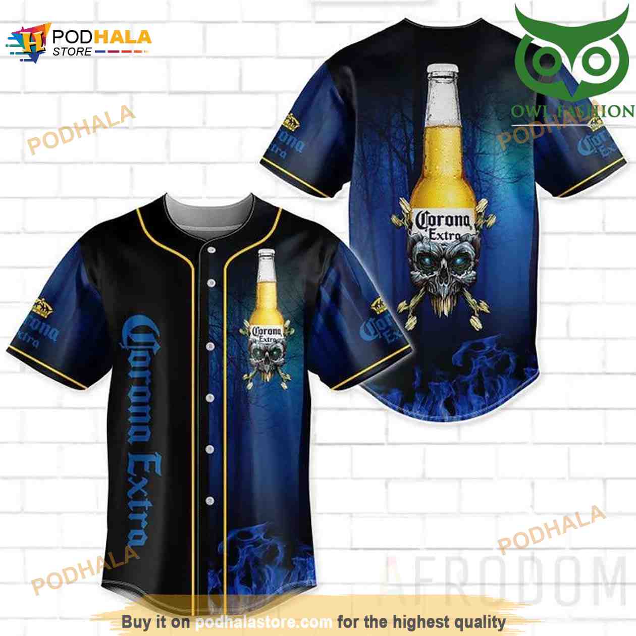 Skull Fire Corona Extra 3D Baseball Jersey baseball jersey product view 1