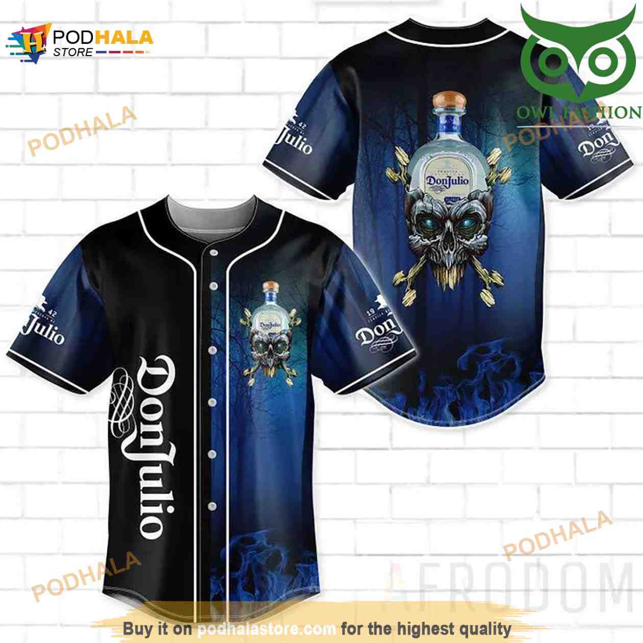 Skull Fire Don Julio 3D Baseball Jersey baseball jersey product view 1