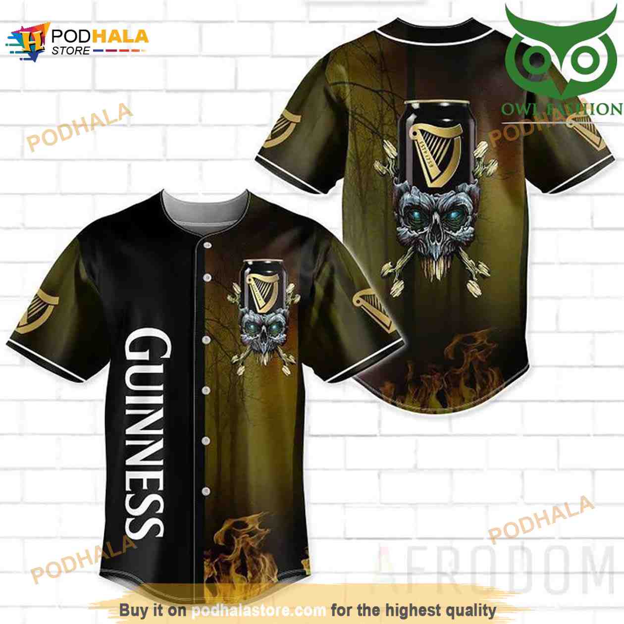 Skull Fire Guinness Beer 3D Baseball Jersey baseball jersey product view 1