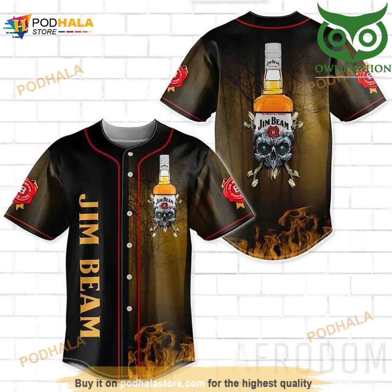 Skull Fire Jim Beam 3D Baseball Jersey baseball jersey product view 1