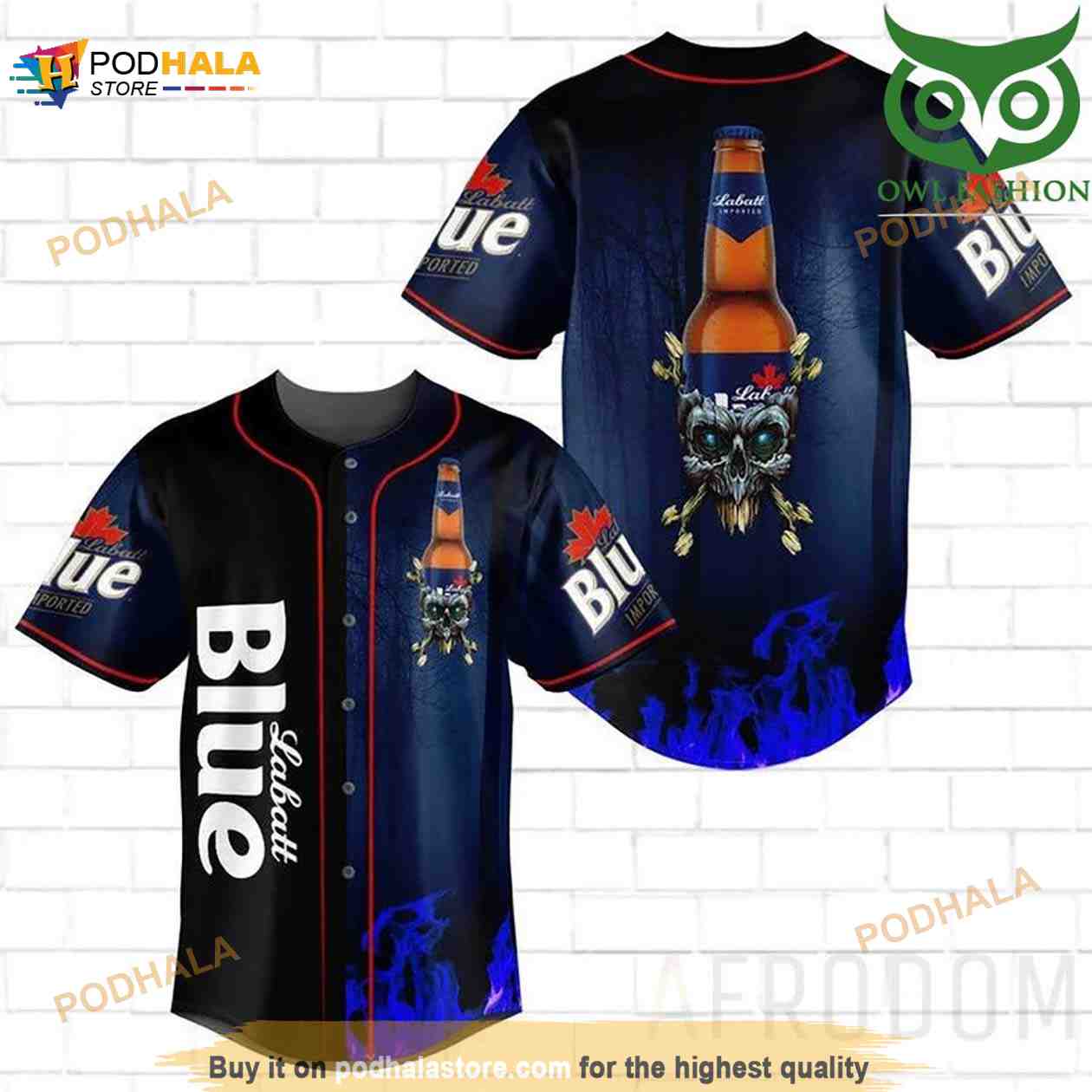 Skull Fire Labatt Blue 3D Baseball Jersey baseball jersey product view 1