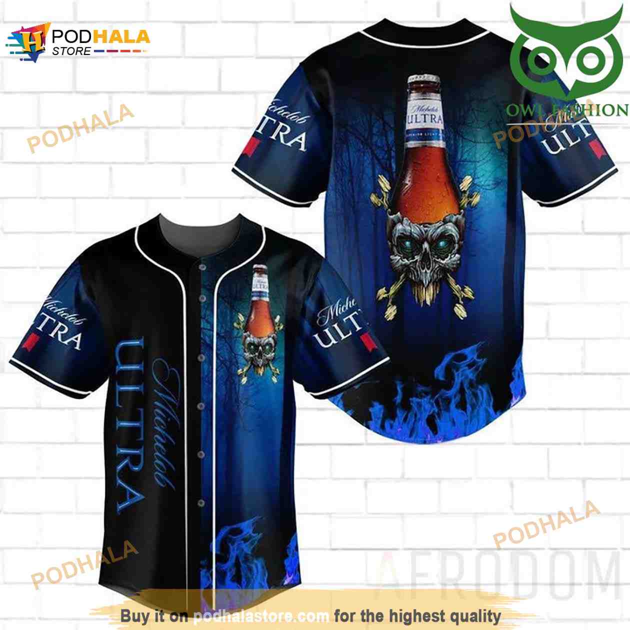 Skull Fire Michelob Ultra 3D Baseball Jersey baseball jersey product view 1