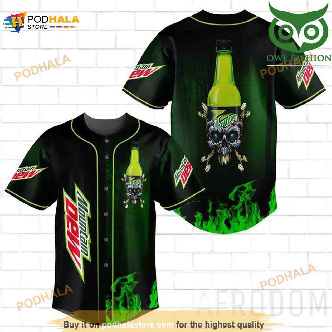 Skull Fire Mountain Dew 3D Baseball Jersey baseball jersey product view 1