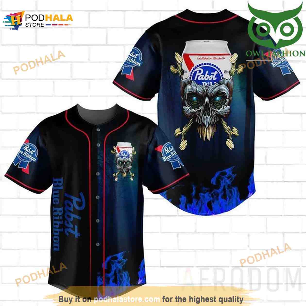 Skull Fire Pabst Blue Ribbon 3D Baseball Jersey baseball jersey product view 1
