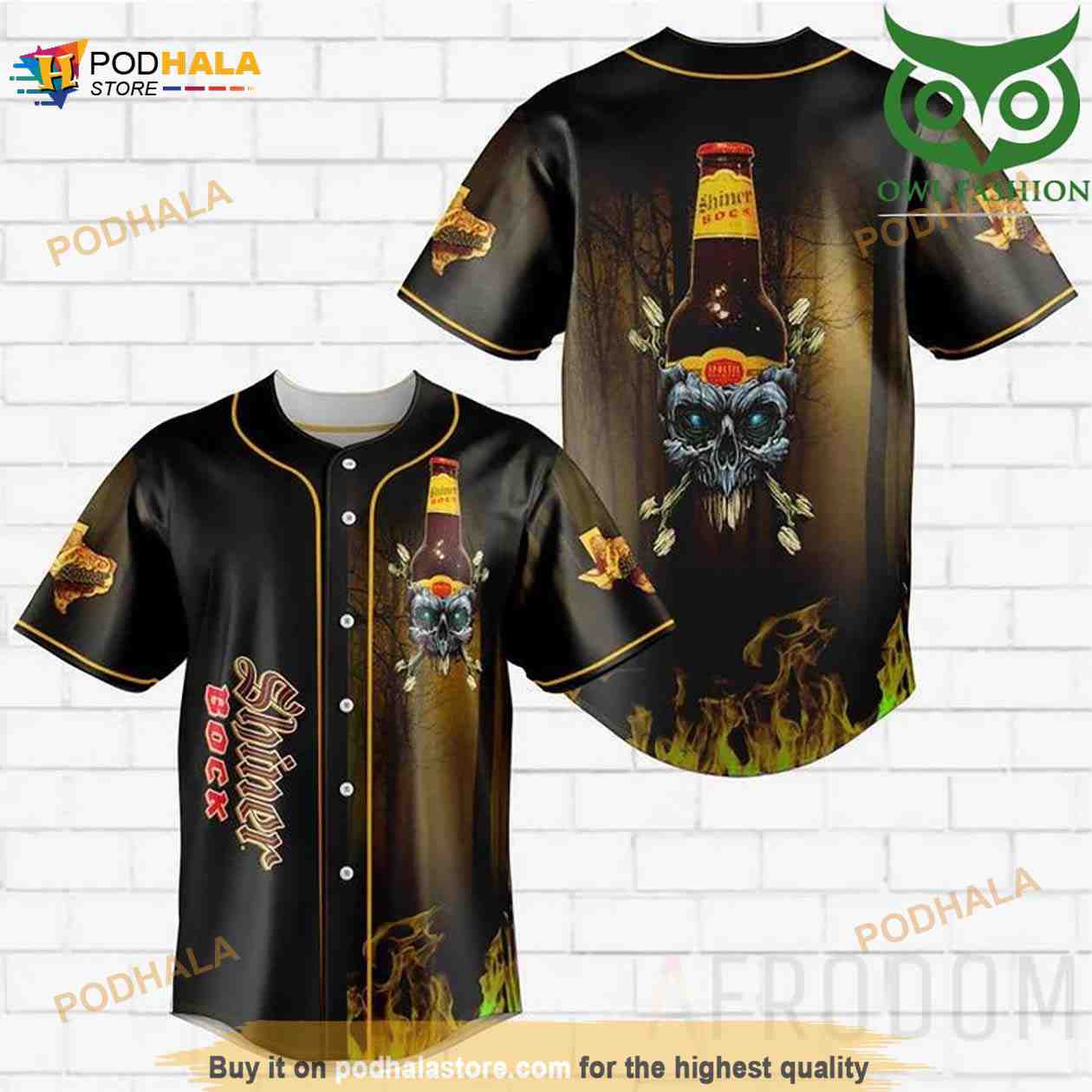 Skull Fire Shiner Bock Beer 3D Baseball Jersey baseball jersey product view 1