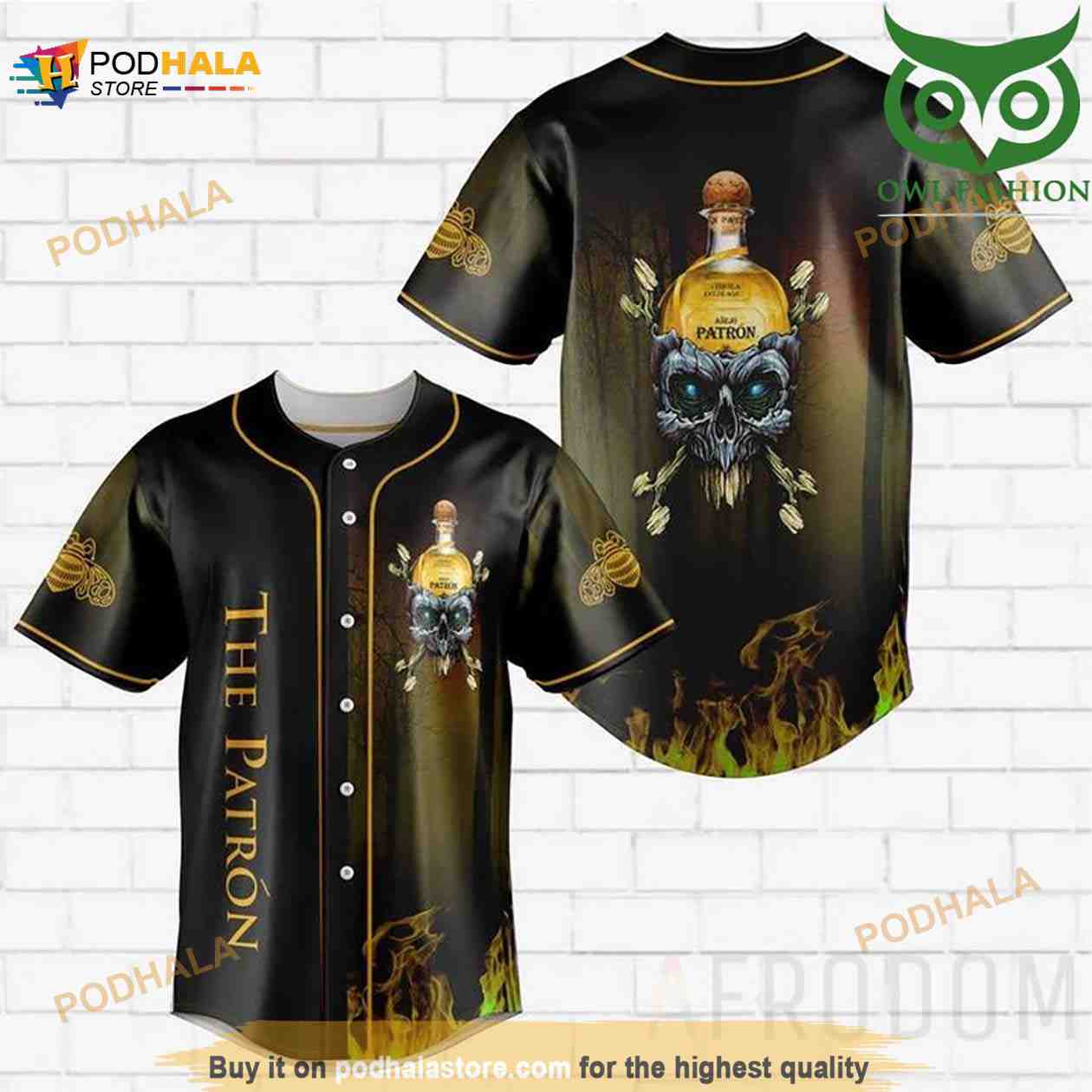 Skull Fire The Patrón 3D Baseball Jersey baseball jersey product view 1