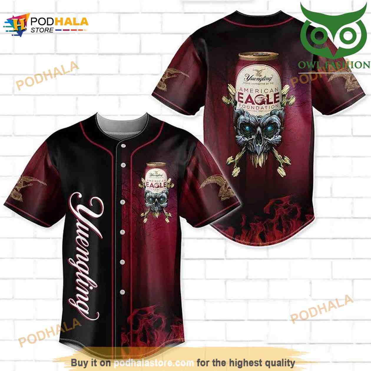 Skull Fire Yuengling Beer 3D Baseball Jersey baseball jersey product view 1