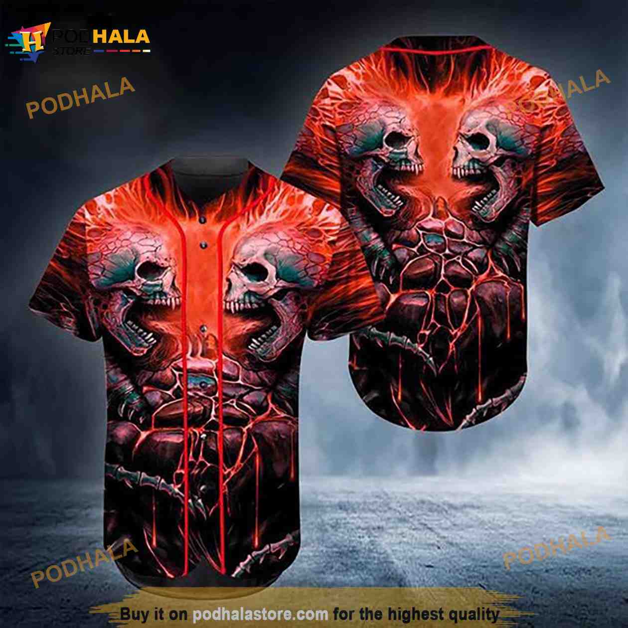 Skull War All Over Print Unisex 3D Baseball Jersey baseball jersey product view 1
