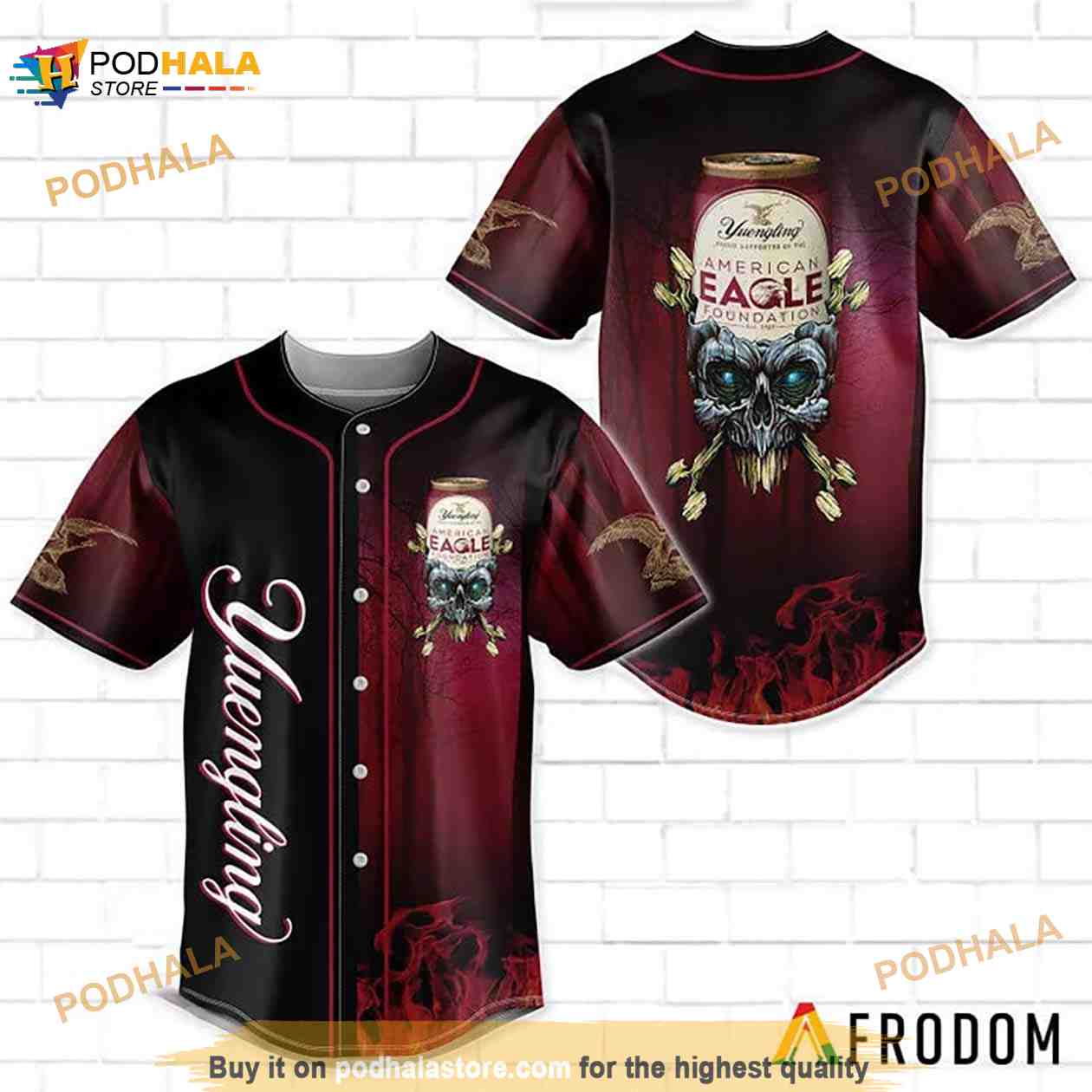 Skull With Yuengling Beer 3D Baseball Jersey Shirt baseball jersey product view 1
