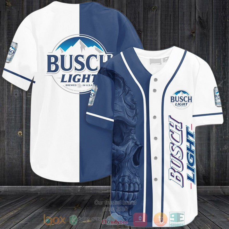 Skull Busch Light white blue Baseball shirt baseball jersey product view 1