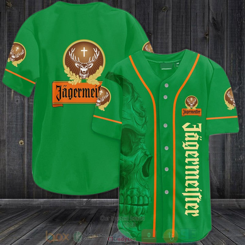 Skull Jagermeister green Baseball shirt baseball jersey product view 1