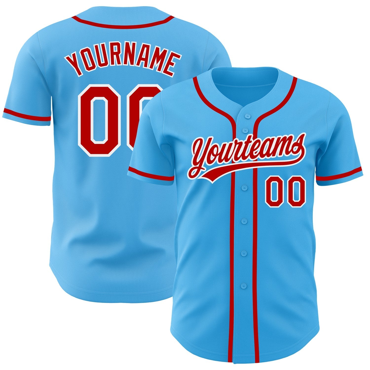 Custom Sky Blue Red-White Authentic Baseball Jersey baseball jersey product view 1