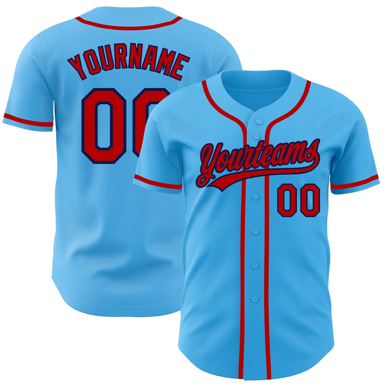 Custom Sky Blue Red-Navy Authentic Baseball Jersey baseball jersey product view 1