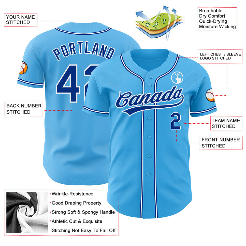 Custom Sky Blue Royal-White Authentic Baseball Jersey baseball jersey product view 3