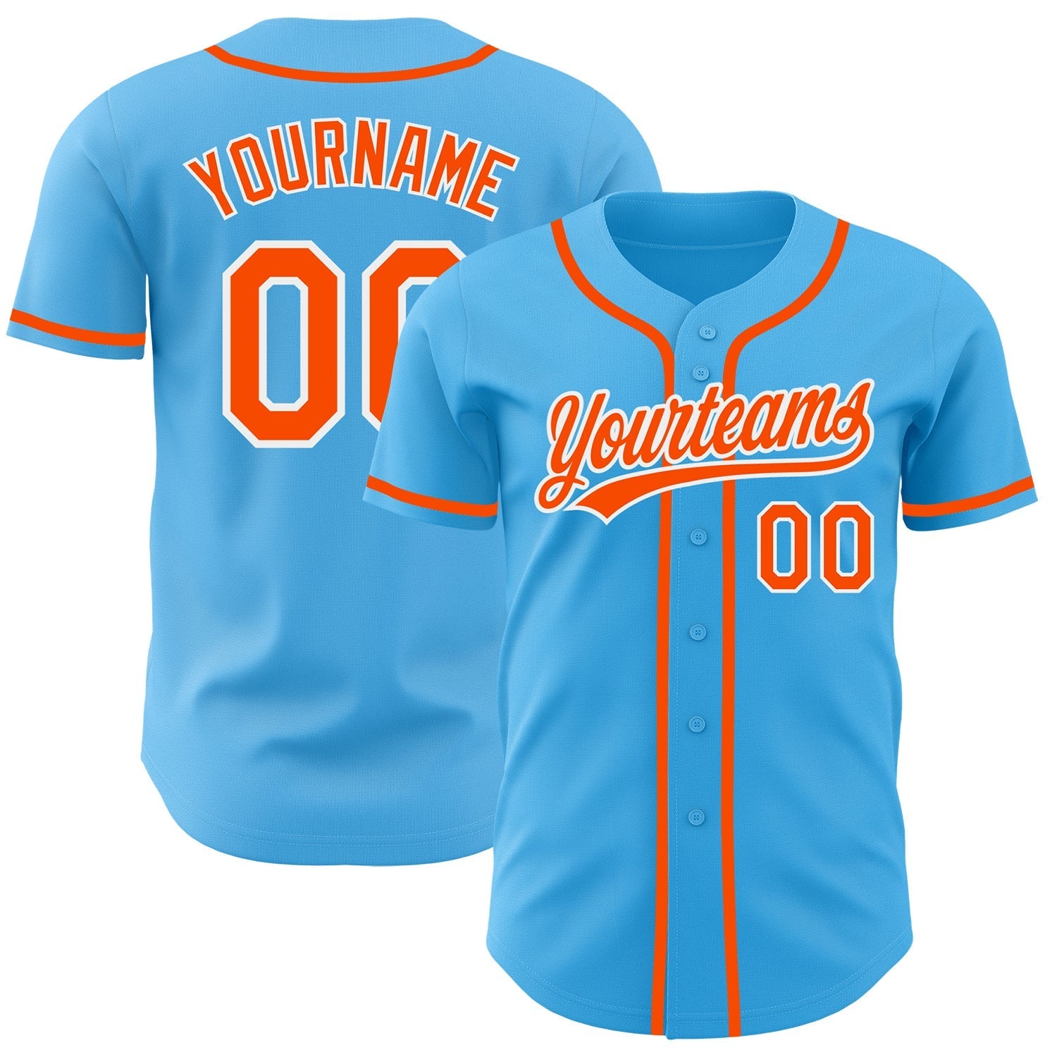 Custom Sky Blue Orange-White Authentic Baseball Jersey baseball jersey product view 1