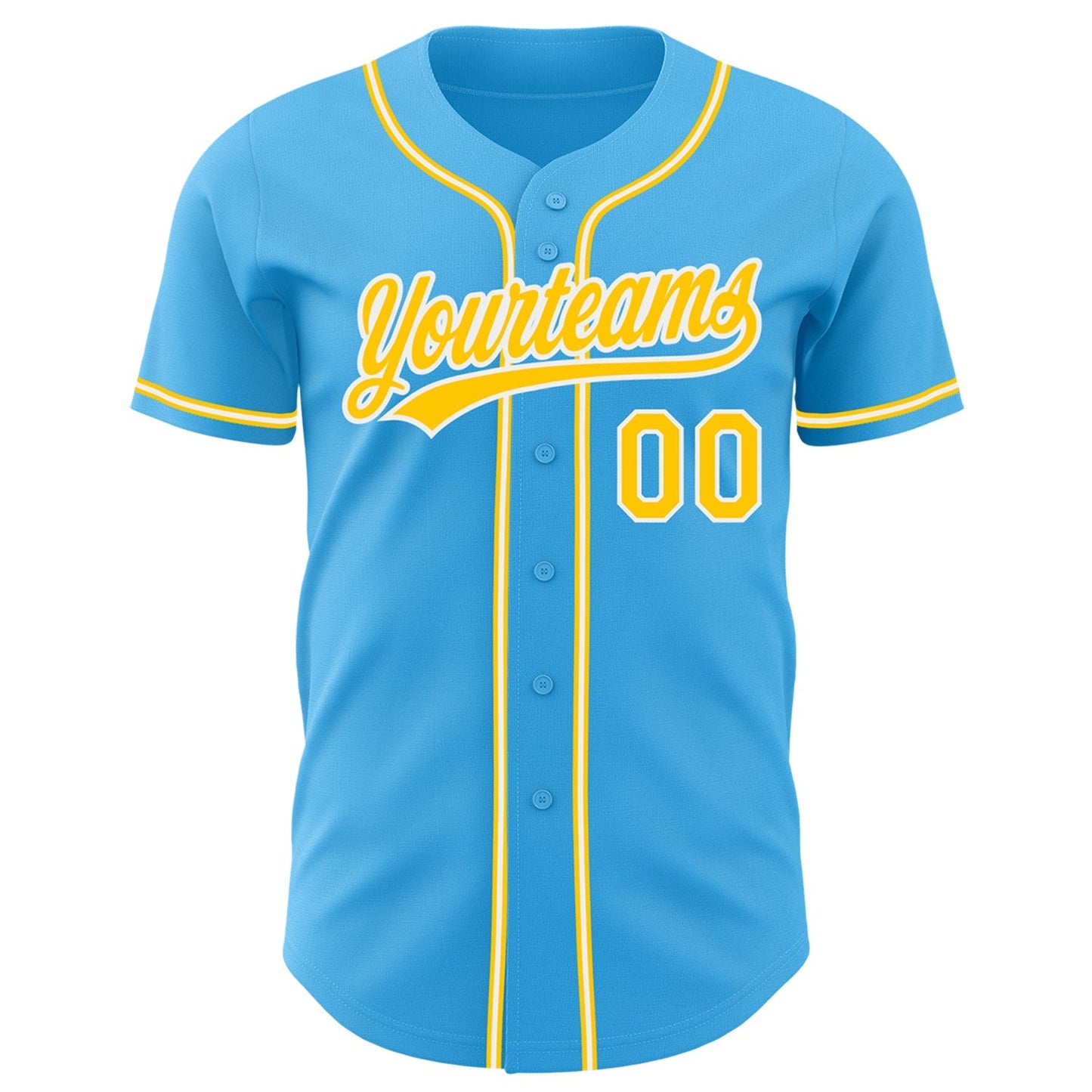 Custom Sky Blue Yellow-White Authentic Baseball Jersey baseball jersey product view 2