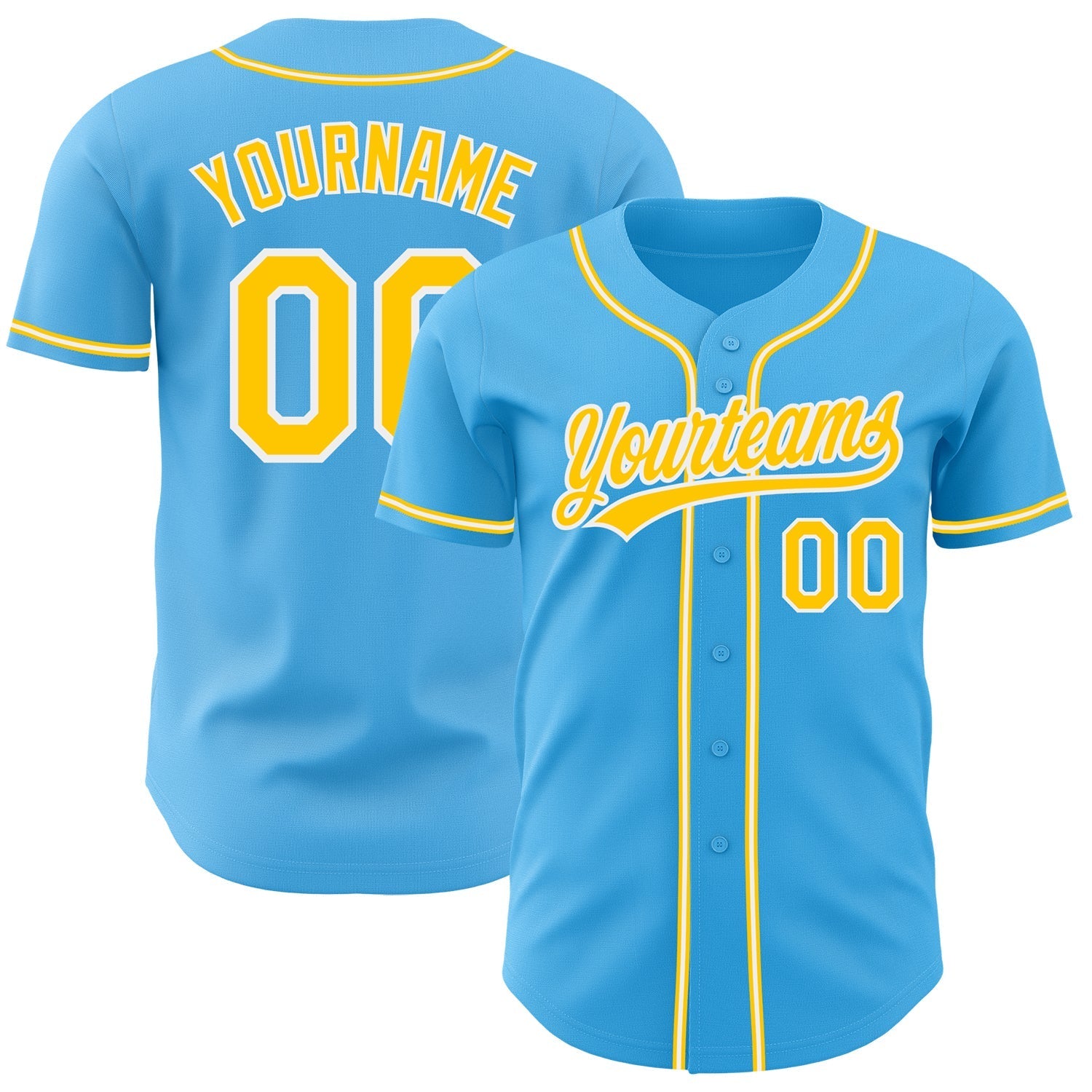 Custom Sky Blue Yellow-White Authentic Baseball Jersey baseball jersey product view 1