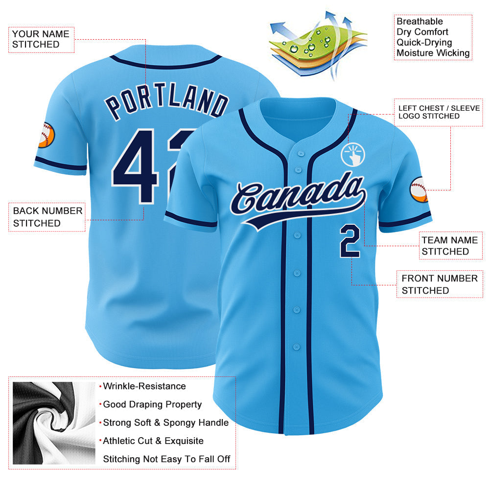 Custom Sky Blue Navy-White Authentic Baseball Jersey baseball jersey product view 3