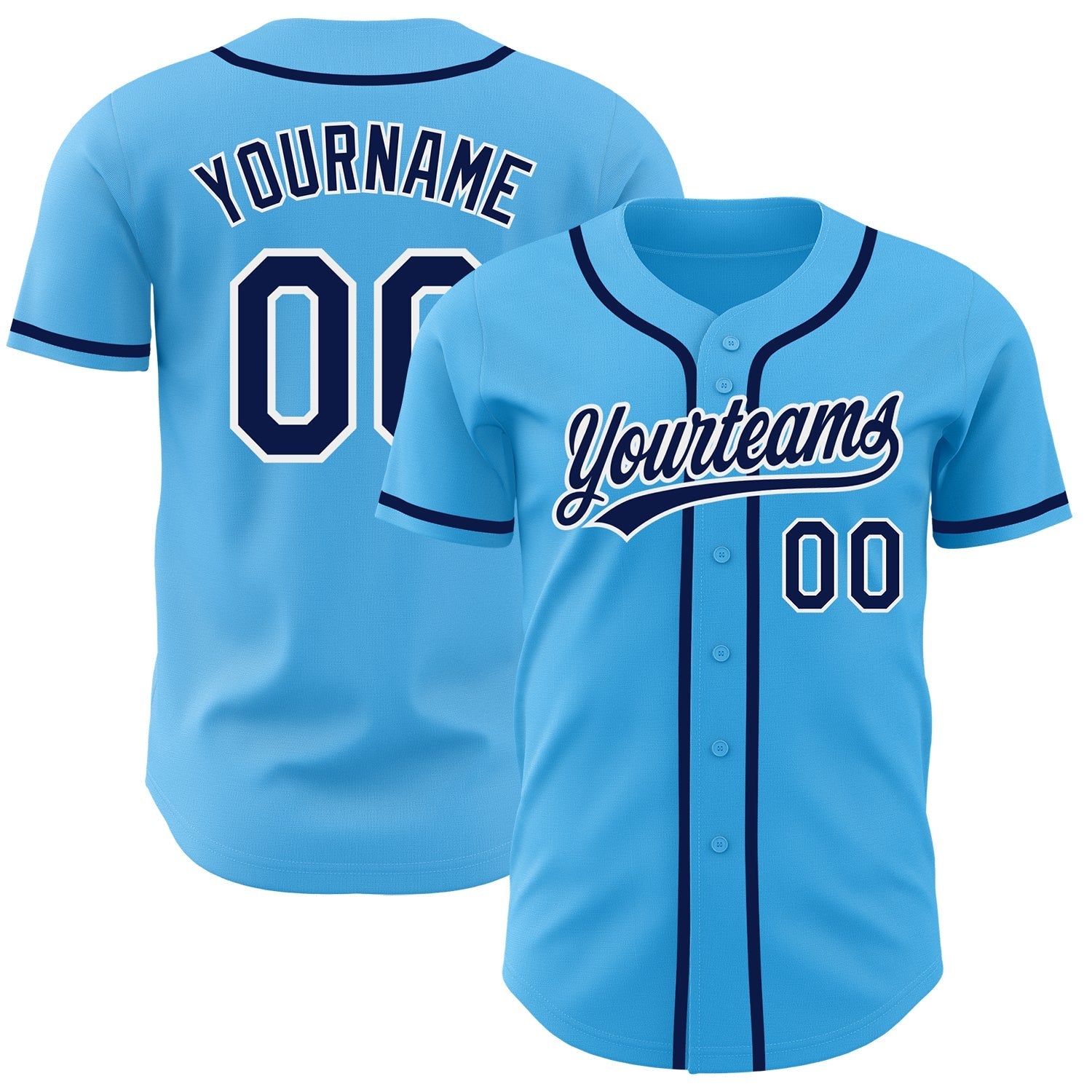 Custom Sky Blue Navy-White Authentic Baseball Jersey baseball jersey product view 1